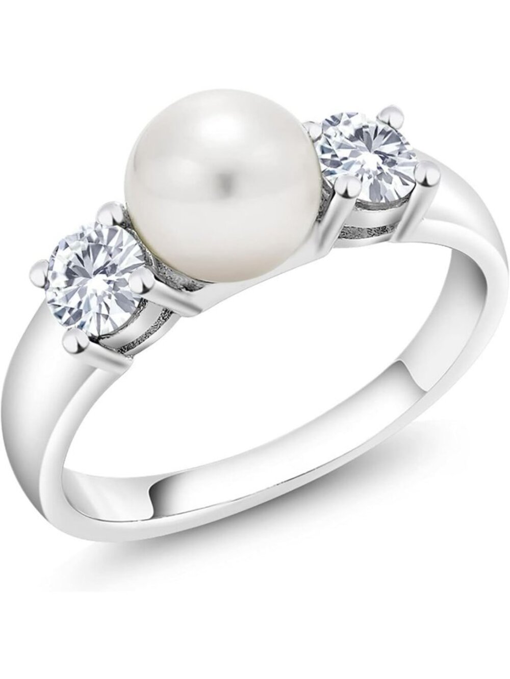 Elegant Freshwater Pearl & Moissanite Ring for Women - Stunning Gemstone Jewelry